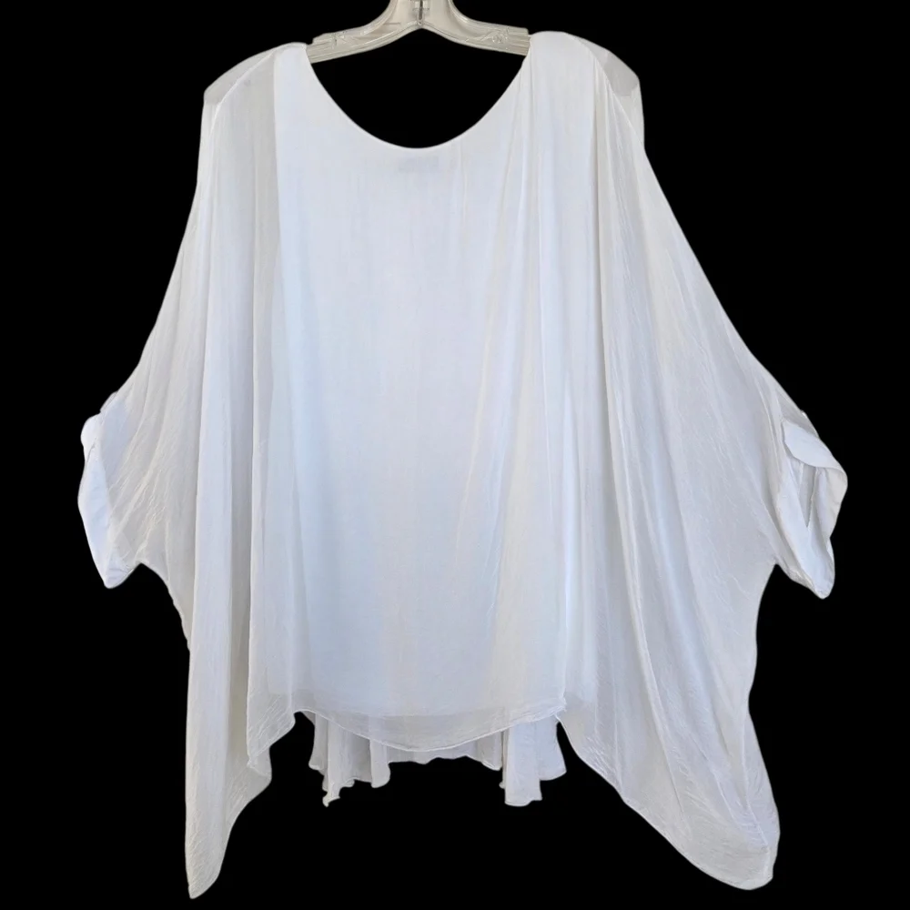 Cobblestone Made in Italy Silk Blouse Top Ethereal Layered Tunic White S - Picture 5 of 16